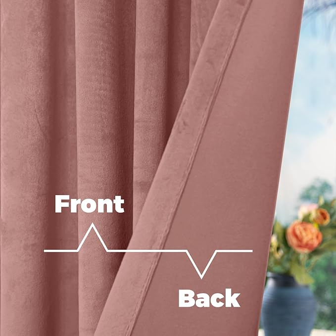 BGment Dusty Rose Pink Velvet Curtains for Bedroom, Thick Thermal Insulated Room Darkening Curtains Noise Reduce Back Tab and Rod Pocket Window Panels for Living Room, 2 Panels, 52 x 108 Inch