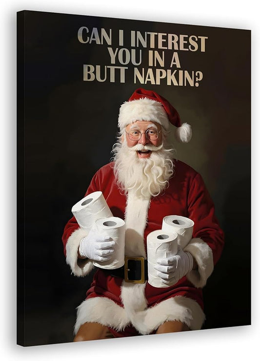 FITIE Black Santa Bathroom Christmas Canvas Wall Art Poster, Funny Humorous Holiday Winter Christmas Framed Artwork Prints Wall Decor for Bathroom Washroom Restroom Toilet, 11x14 Inch