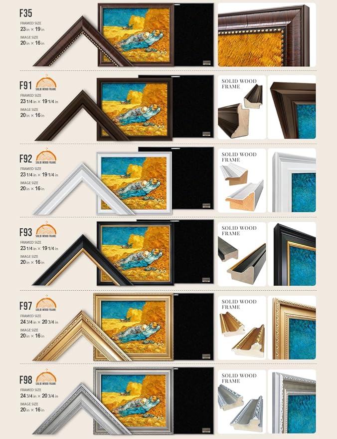 DECORARTS - Noon: Rest from Work - Vincent Van Gogh Giclee Prints w/Antique Brown Frame for Wall Decor. Picture Size: 20x16, Total Size w/Frame: 23x19