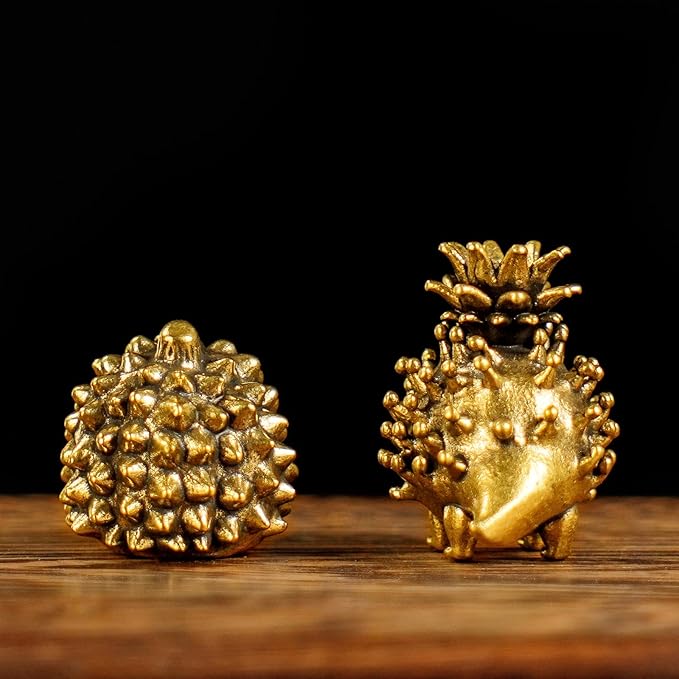 Retro Handcrafted Quirky Hedgehog Ornament - 100% Solid Brass Durian Hedgehog Sculpture | Vintage Style Collectible Art Piece for Home & Office | Unique Gift for Animal Lovers & Food Enthusiasts