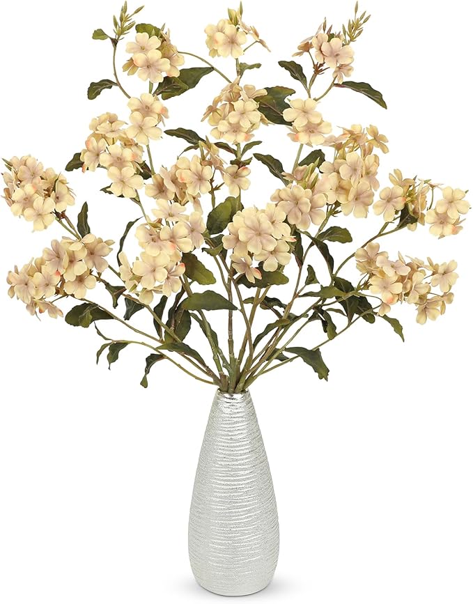 Briful Fall Artificial Hydrangea Flower Stems, 33.5" Silk Blossom Sprays with Bendable Stems, Set of 3 Faux Floral Branches for Tall Vase Arrangements, Cream White