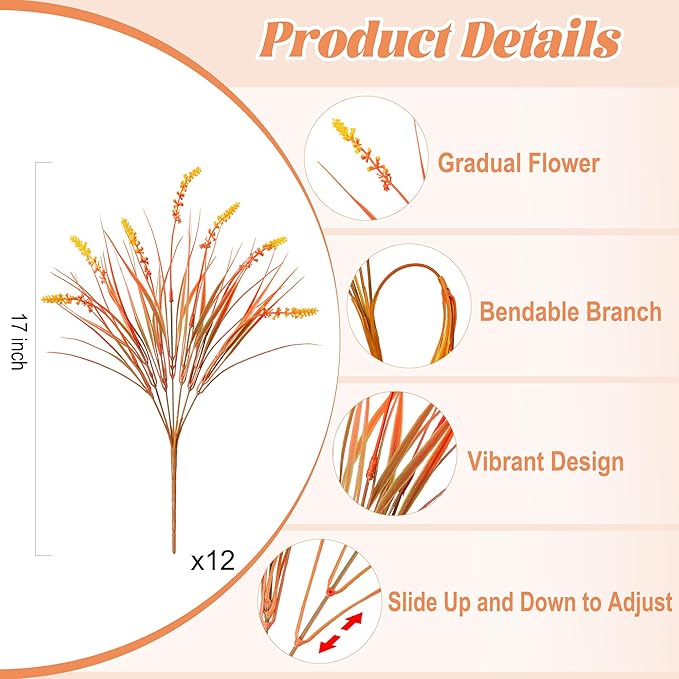 Artificial Fake Plants Flowers for Outdoors Fall Decor, 12 Bundles Fall Leaves Faux Lavender Flowers for Autumn Decoration, Fake Shrubs UV Resistant Planter No Fade for Garden Porch Balcony(Brown)