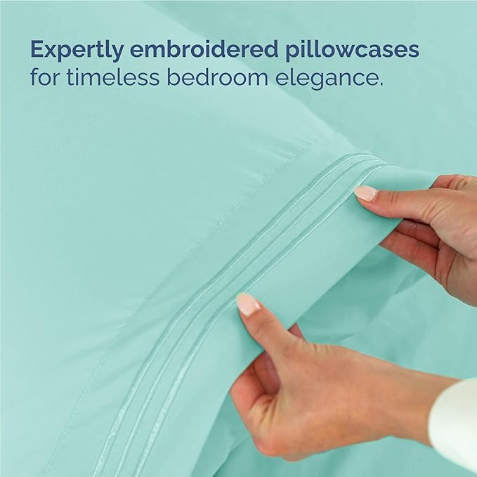 Twin XL Size 3 Piece Sheet Set - Comfy Breathable & Cooling Bed Sheets Set - Hotel Luxury Bedding for Women, Men, Kids, Teens, Boys & Girls - Deep Pockets, Soft and Wrinkle Free - Oeko-Tex - Spa Blue