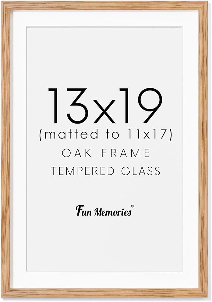 13x19 Picture Frame, Solid Oak Wood Frame 13 x 19 Frame for Wall, 13"x19" Photo Frame with Tempered Real Glass, 13x19 Picture Frame Matted to 11x17, Rustic Wooden 13x19 Poster Frame