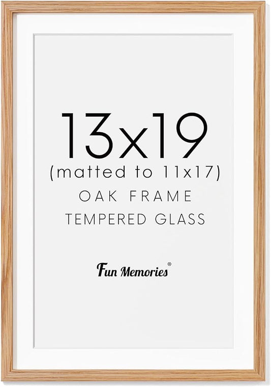 13x19 Picture Frame, Solid Oak Wood Frame 13 x 19 Frame for Wall, 13"x19" Photo Frame with Tempered Real Glass, 13x19 Picture Frame Matted to 11x17, Rustic Wooden 13x19 Poster Frame