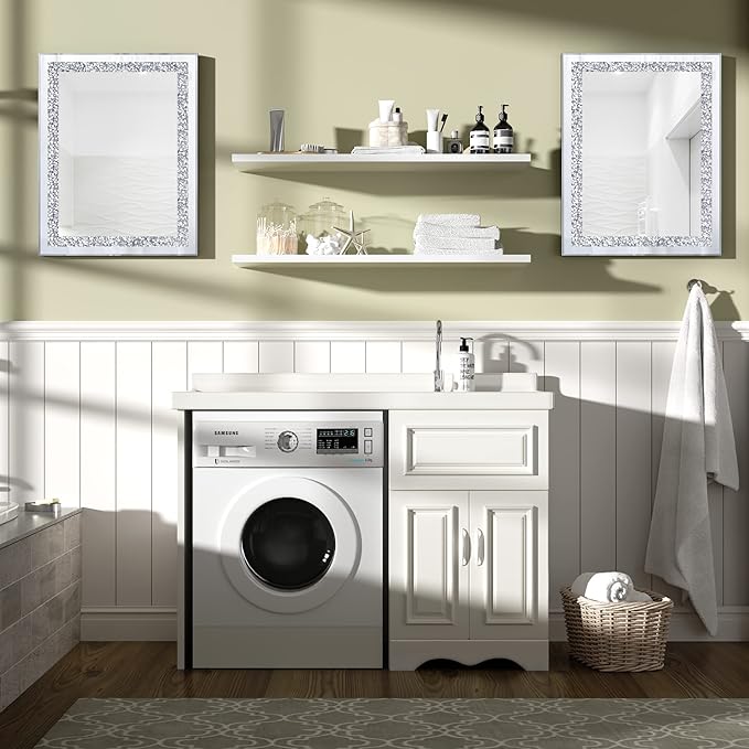 Crystal Decorative Mirror-16 x20 Rectangle Gorgeous Silver Mirror, Crush Diamond Mirror for Wall Decoration Bedroom, Hallway, Dining Room