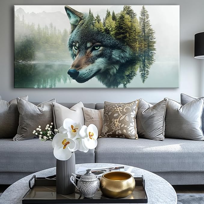 Canvas Wall Art Wolf - Modern Landscape Paintings for Living Room, Bedroom Wall Decor, Framed Wall Art for Home or Office Decoration, 20"x40"(50CMx100CM)