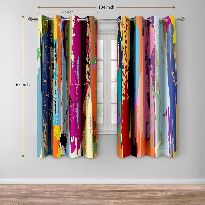 Jekeno Abstract Blackout Curtains Colorful Rainbow Design Multicolored Tainted Pattern Home Bedroom Living Room Hippie Decor Grommet Window Drapes 2 Panel Set, 52"x63"