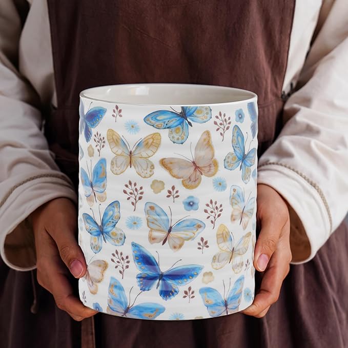 Kitchen Utensil Holder,7.2″Extra Large Stable Pattern Ceramic Utensil Crock,Utensil Organizer for Countertop,Kitchen Decor,Utensil Holder for Housewarming,Wedding Gift (Butterfly)