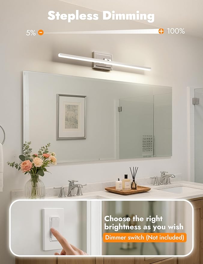 NIORSUN 31.5 Inch Modern Bathroom Light Fixture, 18W 5CCT Dimmable LED Chrome Bathroom Vanity Lights Over Mirror, Vanity Lights for Bathrooms Restroom Mirror- ETL Certified