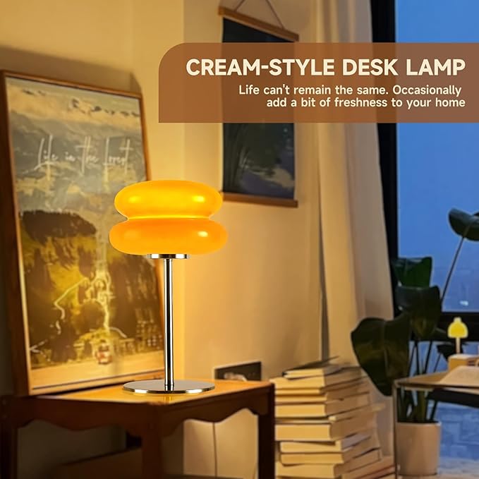 Bedroom Mushroom lamp, Medieval Modern Bedside Table lamp, dimmable Retro Egg Tart Headlight, Unique Home Mushroom Decoration Aesthetic Lovely Living Room Desk lamp (Orange)