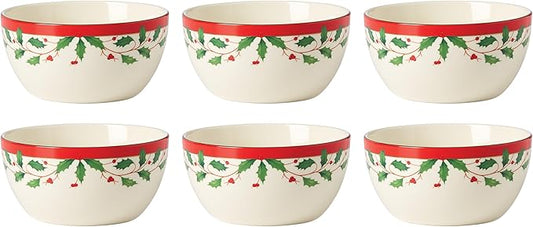 Lenox 893492 Holiday 6-Piece Dessert Bowl Set, Christmas Dinnerware, Hosting