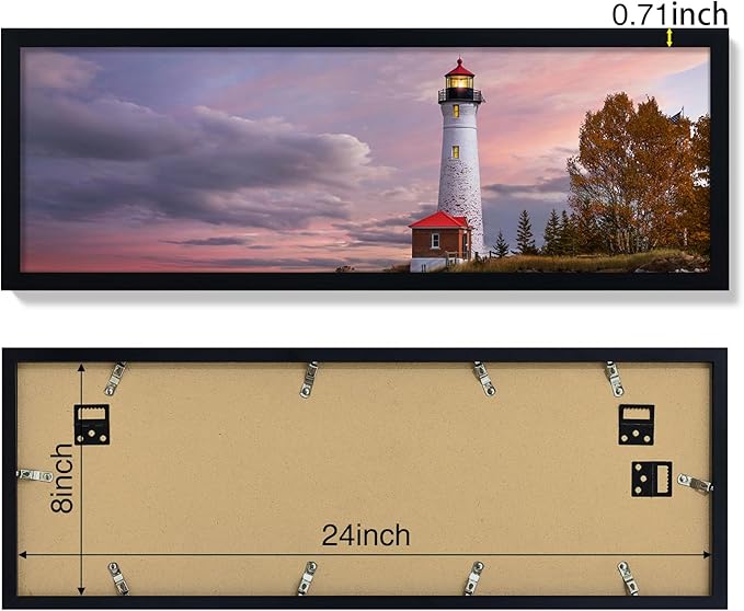 Vittanly 8x24 Picture Frame with Plexiglass - Large Black Poster Frame for Wall Display - Durable PVC Design - 1 Pack