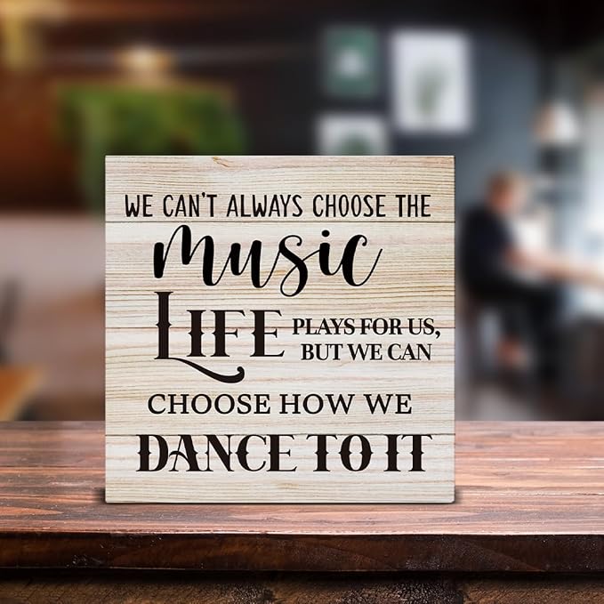 We Can't Always Choose the Music Life Wooden Box Sign Desk Decor, Music Lover Themed Wooden Sign for Home Living Room Bedroom Classroom Shelf Table Wall Desk Decor 5 X 5 Inch