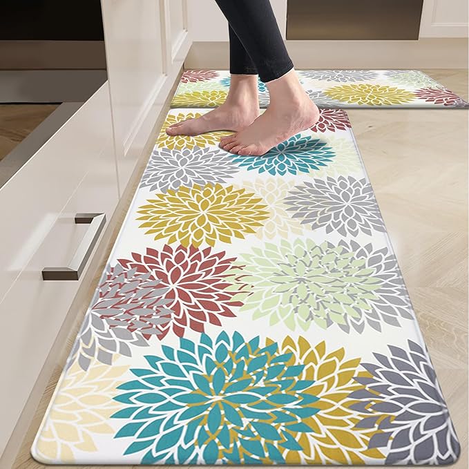 HEBE Anti Fatigue Kitchen Rug Sets 2 Piece Non Slip Kitchen Mats for Floor Cushioned Kitchen Rugs and Mats Waterproof Comfort Standing Mat Runner for Kitchen,Home Office,Sink,Laundry