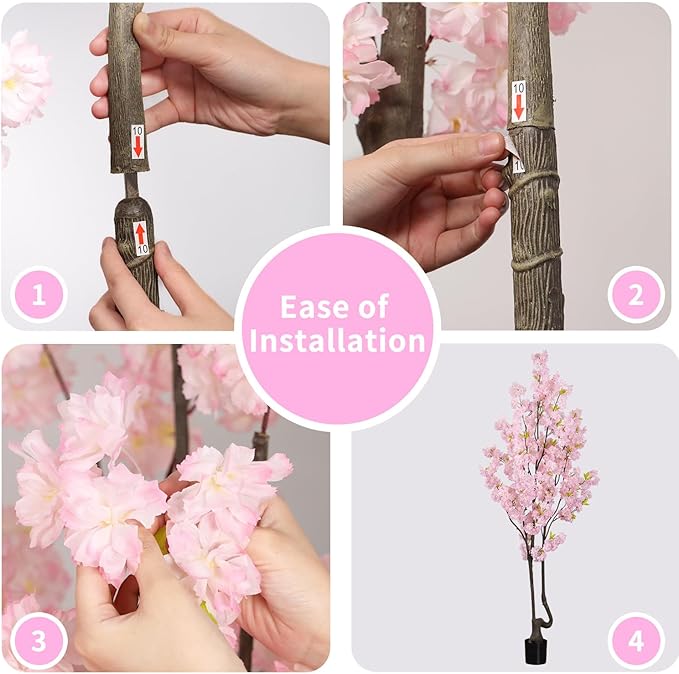 Faux Pink Cherry Blossom Tree 7ft(84in) Tall Artificial Plant Indoor Decor Handmade Natural Fake Cherry Sakura Tree for Wedding Realistic Tree Plant in Pot for Home Living Room,Office,Outdoor Decor.