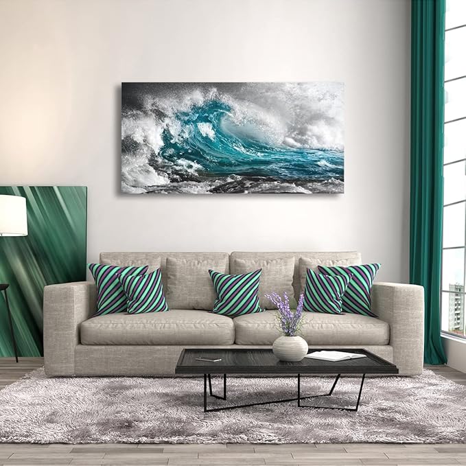 Sea Wave Pictures Canvas Wall Art For Living Room Bedroom Wall Decor,Surge Wall Art Print Paitnings for Home Decor,Morden Artwork Sea Seascape Canvas Art Waterproof Ready to Hang-20x40Inches