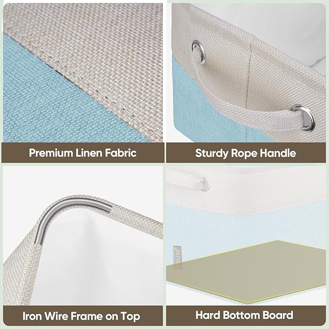 BALEINE 3 Pack Fabric Storage Bins for Shelves, Linen Storage Baskets for Organizing, Decorative Closet Bins for Clothes, Home (Skyblue, 12"x8"x8")
