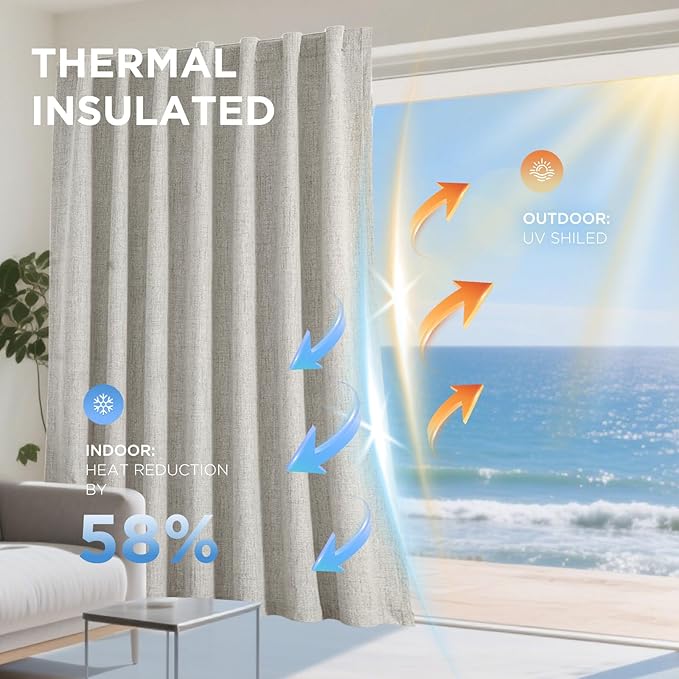 Joydeco Blackout Curtains for Bedroom - 100% Light Blocking 2 Panels Light Beige Drapes 37"W x 108"L, Thermal Insulated Room Darkening Curtains, Linen Textured for Living Room, Rod Pocket & Back Tabs