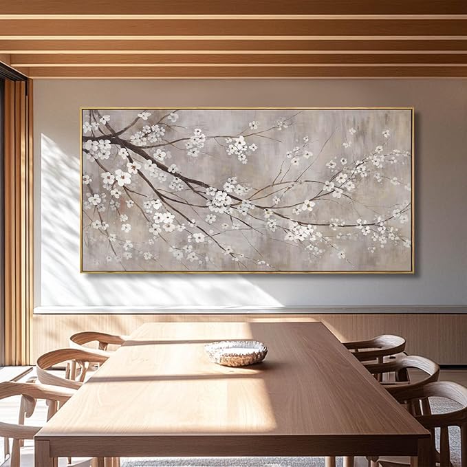 Flowers Wall Art Grey Pictures Wall Painting Large Framed Canvas Art Landscape Artwork for Dining Room Home 29"x 58" Ready to Hang