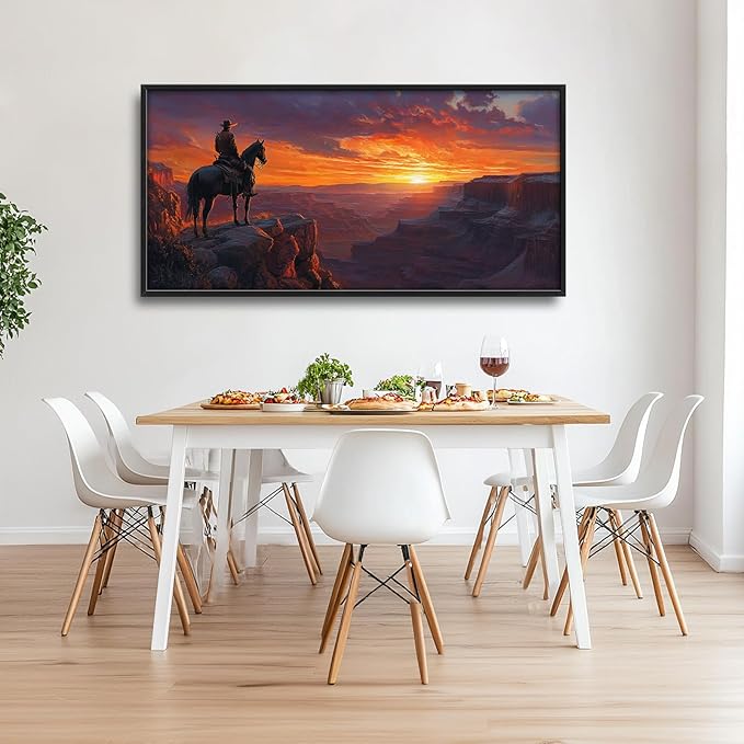 Framed Large Wall Art for Living Room, Western Cowboy Canvas Wall Decor, Large Natural Landscape Picture Framed Painting, Modern Artwork for Bedroom Office 60L'' × 30W''