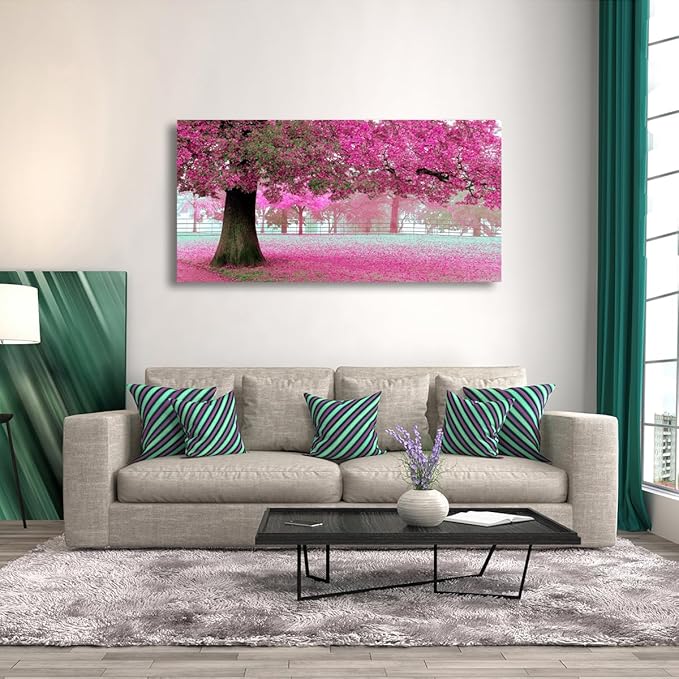Tree of Life Wall Art Canvas Prints Natural Landscape Pictures Home Decor Pink and Green Paintings for Living Room Bathroom Bedroom Kitchen Decorations 28x57 Wooden Framed Artwork Easy Hanging
