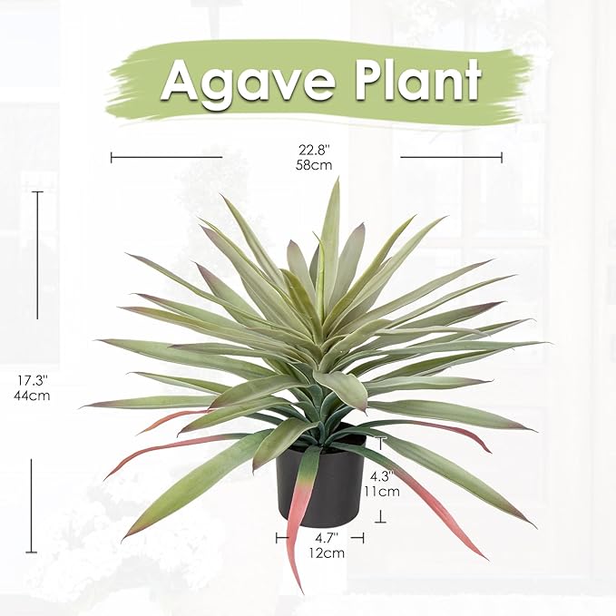 Briful Large Fake Agave Plant 17.3 Inch Artificial Yucca Potted Plants Outdoor Faux Agave Plants for Home Office Room Garden Front Porch Balcony Decor(Green)