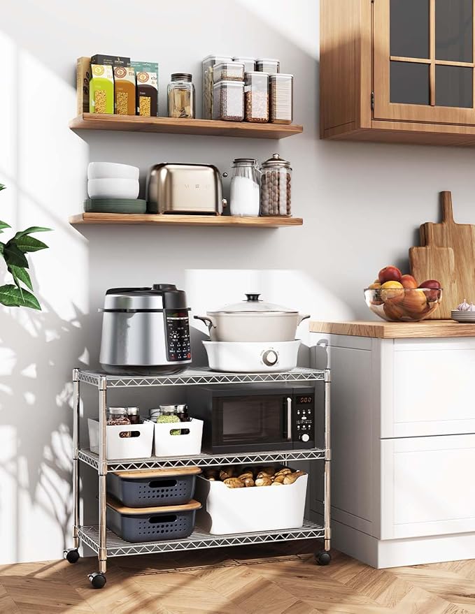 HealSmart 3-Tier Heavy Duty Storage Shelving Unit,Chrome,24.02" D x 13.78" W x 21.97" H inch, 1 Pack