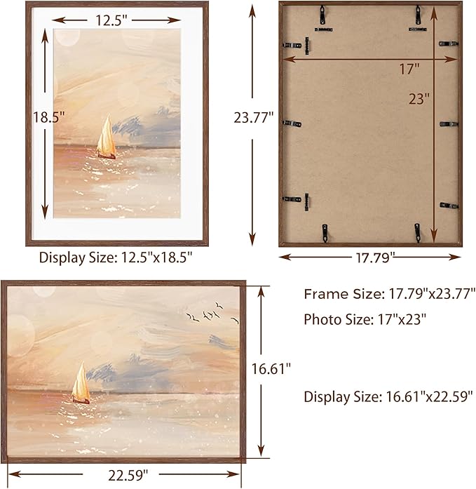 17x23 Picture Frame, Solid Oak Wood Poster Frame, Photo Frame for Wall 17x23 Matted to 13x19, Tempered Real Glass, Photo Frame for Vertical or Horizontal Hanging, (Walnut Color, 1 Pack)