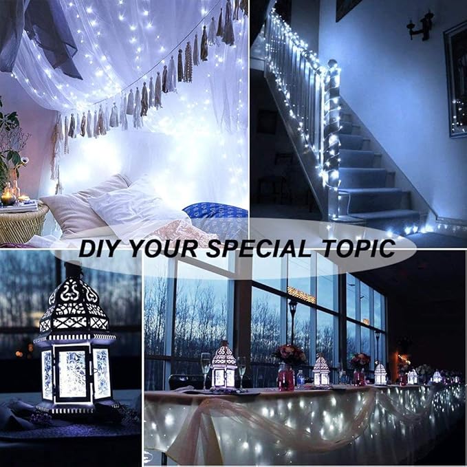 MUMUXI 32 Pack 7.2ft Fairy Lights Battery Operated. 20 LED String Lights Waterproof Silver Copper Wire Starry Firefly LEDs for Wedding Party Jars Christmas Decorations, Cool White