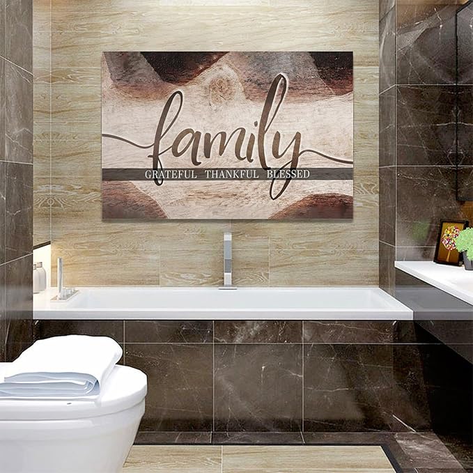 Large Family Wall Art Family Word Sign Pictures Wall Decor Home Quotes Grateful Thankful Blessed Canvas Painting Print Decor Artwork Framed for Living Room Bathroom Master Bedroom Dining Room 24"x16"