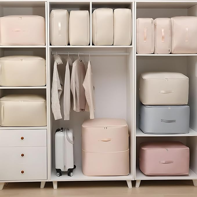 Dustproof and Moisture-proof Compression Storage Bag, Ultra Space Saving Self Compression Organizer, Comforter Storage Bag, Folding Organizer bag for Bedding/Quilt, Space Saver (Gray, M)