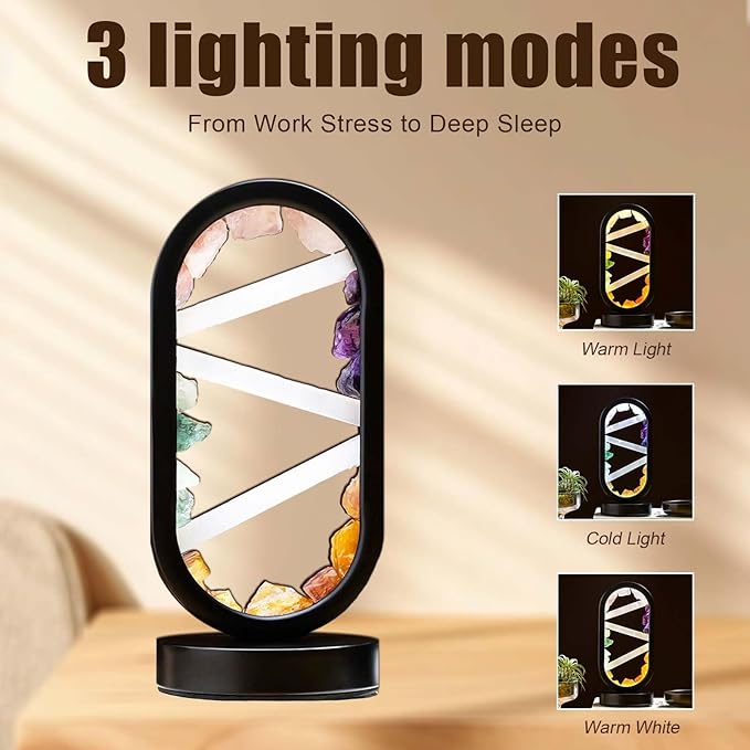 Runyangshi Crystal Table Lamp Night Light Natural Selenite & Colour Crystal Raw Stone Bedside Lamp with 3 Adjustable Light Colours Suitable for Home Decoration, Bedroom Office Desk Lighting