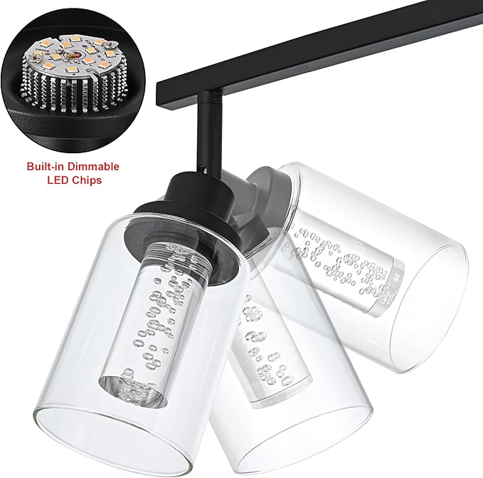 MELUCEE 3 Lights LED Track Lighting Kit Ceiling Bathroom Vanity Light Fixtures Wall Mounted Lamp Black Finished with Flexibly Rotatable Light Heads, Built-in LED Chips, 5-Color Temperature Adjustable