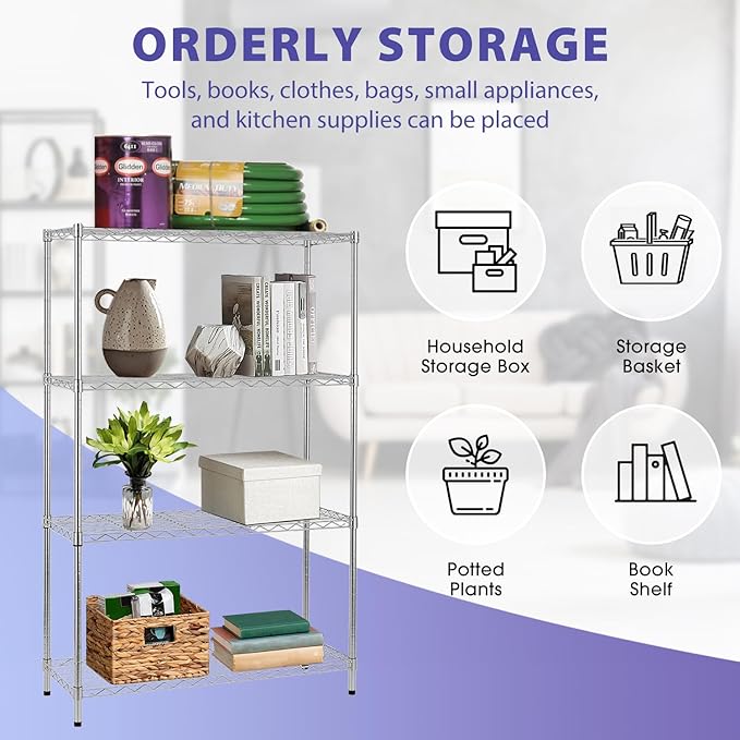 PayLessHere | 4-Tier Wire Shelf | 36"x14"x54" | Chrome | Adjustable Racks | Heavy-Duty Storage Shelves, Holds Upto 1000 lbs | Rust-Resistant, No-Tool Assembly | for Home, Garage Shelving