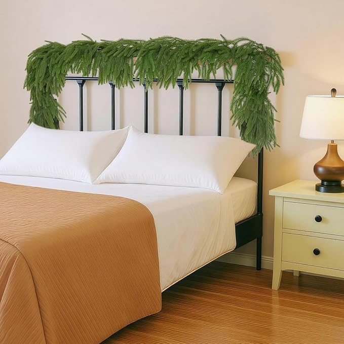 LVZHIYUAN 2 Pcs 6FT Christmas Garland,Christmas Decorations,Real Touch Norfolk Pine Garland,Green Faux Greenery Garland for Mantle Fireplace Door Table Wall Upstairs Indoor Outdoor Holiday Xmas Decor