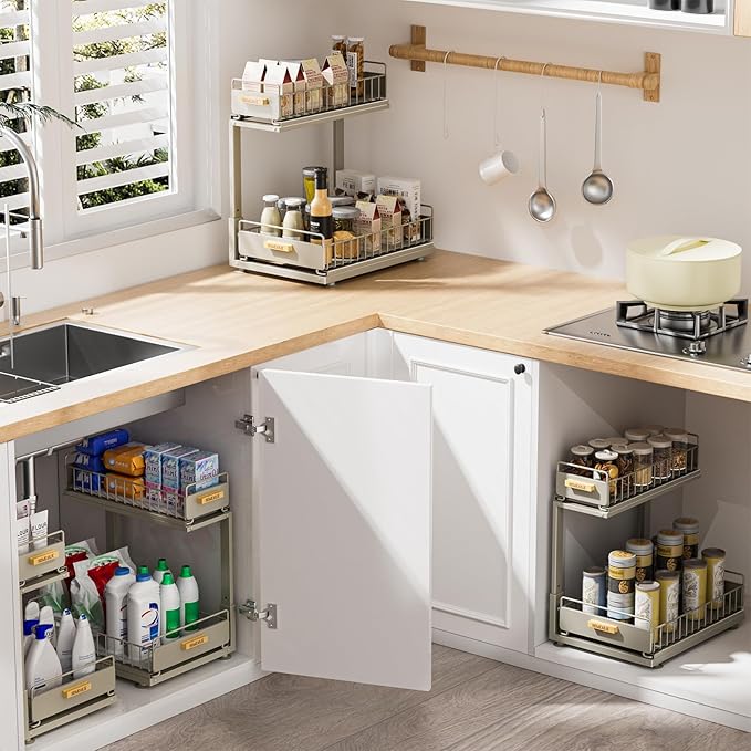 Under Sink Organizer, High Adjustable 2 Tier Under Kitchen Sink Organizer, Multi-Purpose Storage Shelf for Kitchen Bathroom Cabinet, Gray