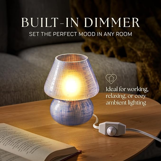 Next Glow Mushroom Lamp – Table Lamp, Modern Dimmable LED Night Light for Bedrooms, Kids Rooms, Bedside Nightstands, Living Room and Kitchen Decor – Pretty Desk Light, E26 Socket w 120V Bulb (Blue)