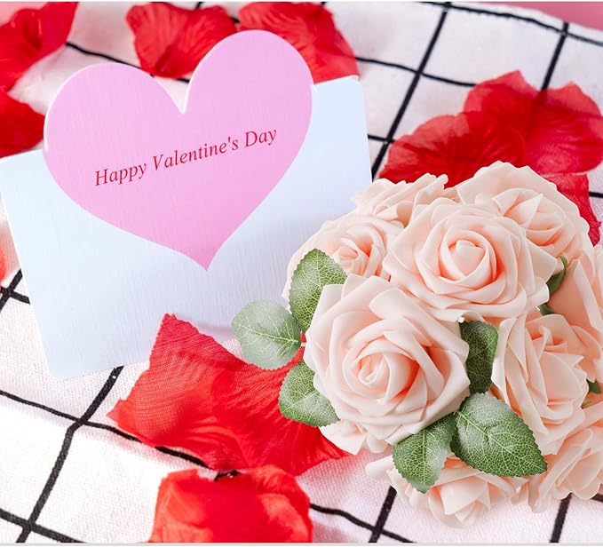 AmyHomie Artificial Flowers Blush Pink Rose 100pcs Real Looking Fake Roses w/Stem for DIY Wedding Bouquets Centerpieces Arrangements Party Baby Shower Home Decorations