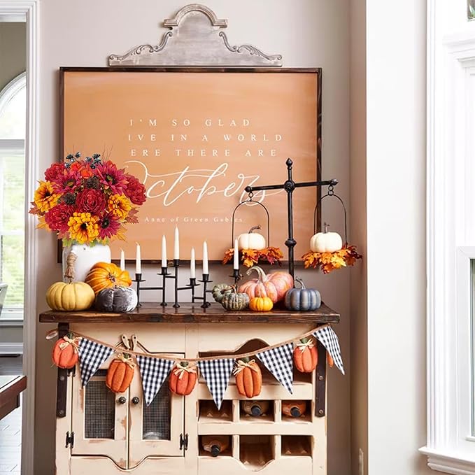 HUAESIN Artificial Fall Flowers 2 PCS Silk Sunflower with Peony Fall Cemetery Flowers Faux Flowrer Arrangements Home Indoor Outdoor Planter Decor Party Wedding Table Autumn Decoration