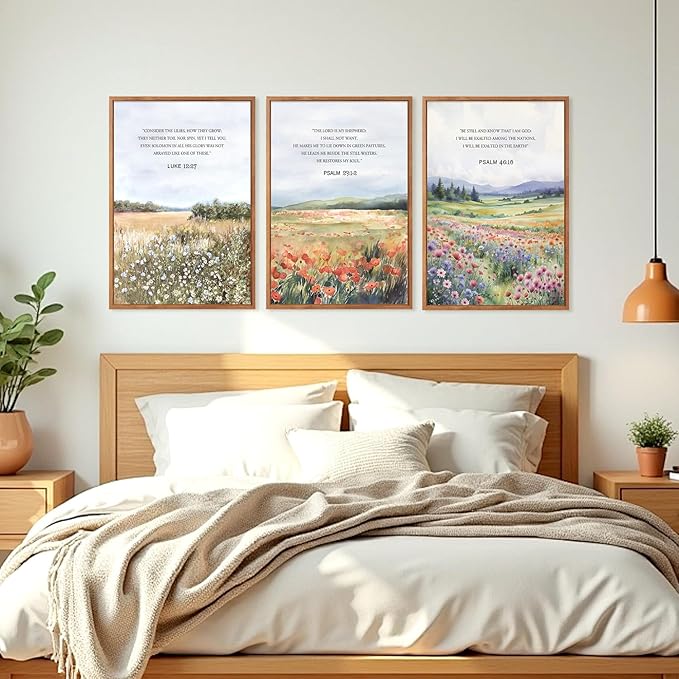 CHDITB Framed Canvas Wall Art Print 1123 , Nature Flowers Christian Wall Decor, Floral Spiritual Scripture Wall Painting, Vintage Church Biblical Verses Art Prints For Zen Room Yoga Room Decor 16"x24"x3