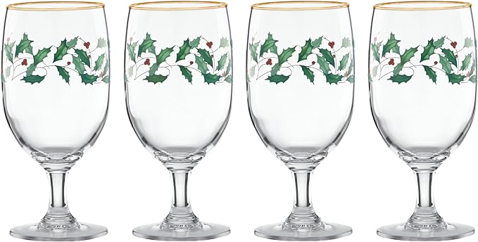 Lenox 849606 Holiday 4-Piece Iced Beverage Glass Set, Christmas Dinnerware, Hosting