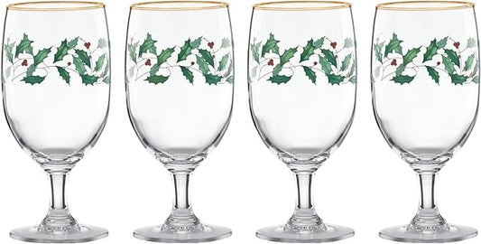 Lenox 849606 Holiday 4-Piece Iced Beverage Glass Set, Christmas Dinnerware, Hosting