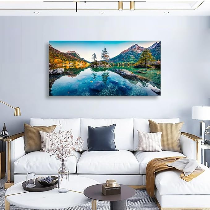 Scenery Canvas Wall Art for Living room Office Bedroom Mountain Forest Landscape Wall Art Clear Lake Stone Tree Pictures Art Print Paintings Modern Nature Wall Decor Artwork Waterproof -20 * 40inch