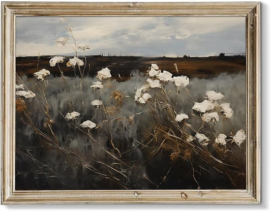 RETRART Vintage Home Decor, Moody Landscape Print - Wildflower Painting - Dark Autumn Print, 8" x 10" Unframed Canvas Prints for Bedroom Living Room Bathroom Wall Decor