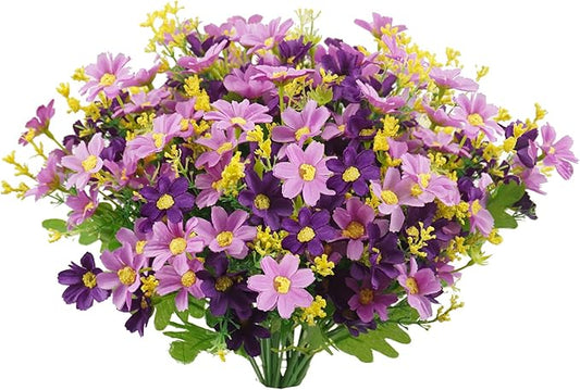 Uieke 6PCS Artificial Flowers for Outdoors UV Resistant, Fake Daisy Mums Flowers No Fade Greenery Shrubs Faux Purple Flowers for Outside Home Wedding Garden Spring Summer Décor
