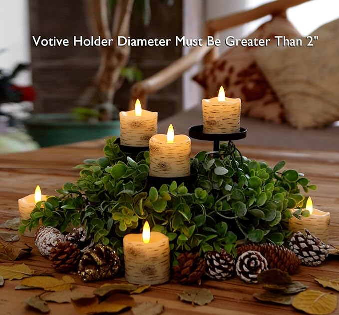 Homemory Flameless Votive Candles with Timer, 2" x 2" Birch Bark Real Wax, 400+Hour Realistic Black Wick Battery Operated Fake Candles, 6 Pack for Wedding, Party and Holiday Decoration