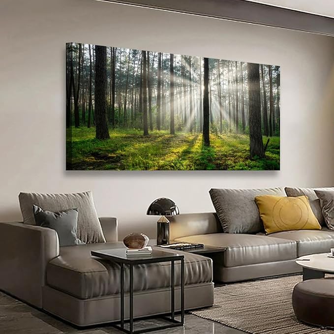 Green Forest Wall Art for Living Room Bedroom Office Large Landscape Sunrise Grass Nature Canvas Wall Art Kitchen Pictures Modern Tree of Life Wall Decor Paintings Artwork 20 * 40inch