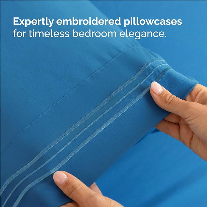 Full Size 4 Piece Sheet Set - Comfy Breathable & Cooling Bed Sheets Set - Hotel Luxury Bedding for Women, Men, Kids, Teens, Boys & Girls - Deep Pockets, Soft and Wrinkle Free - Oeko-Tex - Denim Blue