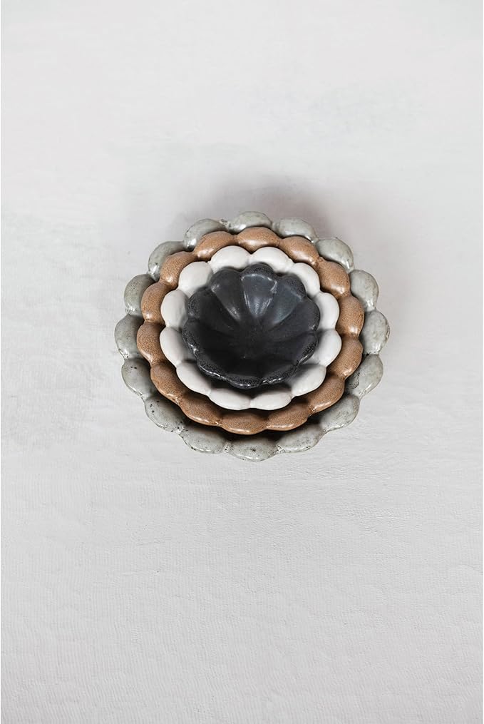 Creative Co-Op Stoneware Flower Bowls, 6" L x 6" W x 3" H, Multicolor